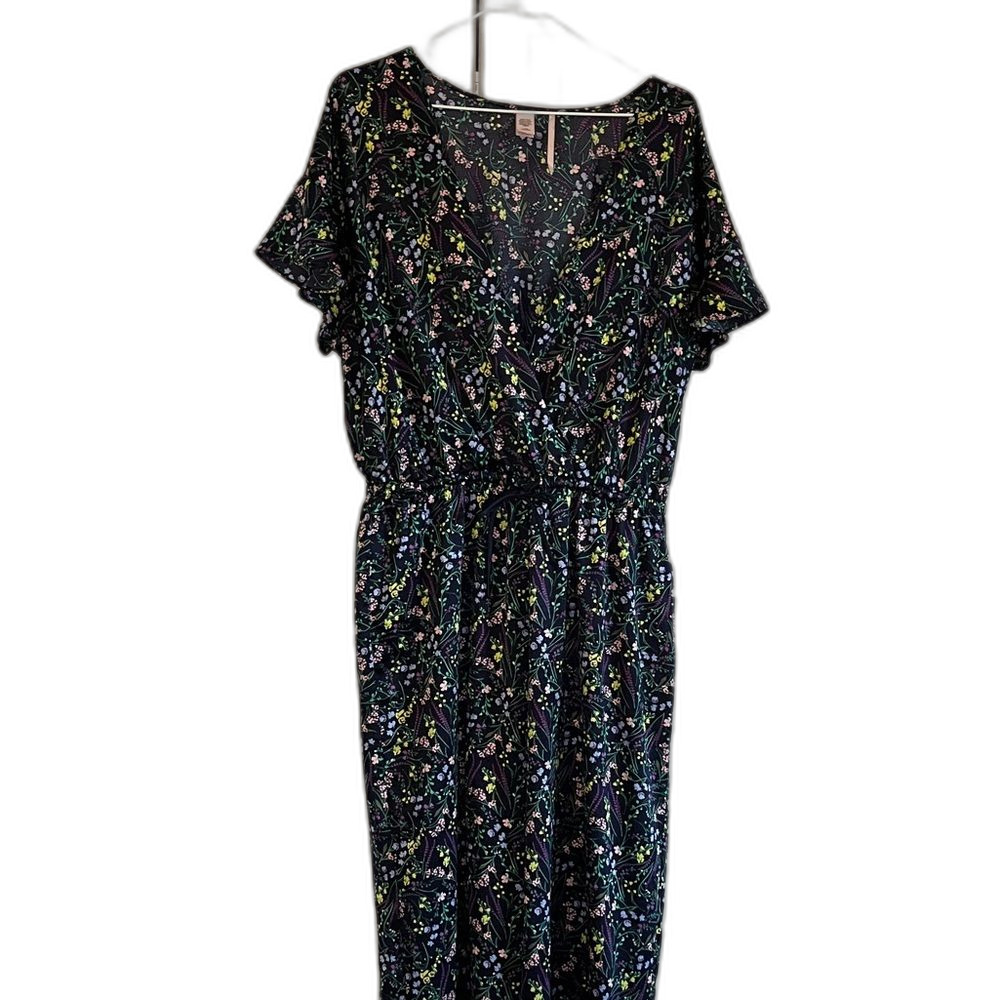 Victoriaโs Secret Navy Blue Satin Floral Jumpsuit Wide Leg Size Large